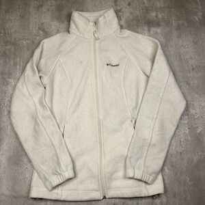 Columbia Fleece Jacket Womens Small White Full Zip Outdoor Lightweight Hiking